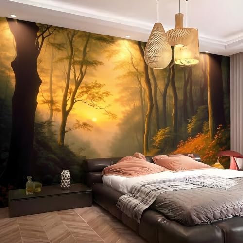 Sunset, Dark Forest Landscape wall murals Woodland Tree Peel and Stick self - Image 2