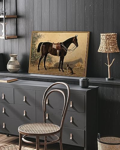 ARPEOTCY Framed Canvas Horse Wall Art, Classical Horse and Dog Art Print - Image 2