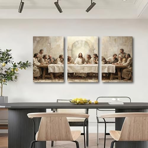 SIXWOOD Jesus The Last Supper Framed Canvas Wall Art 3 Piece - Image 2