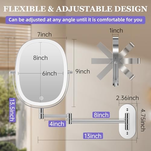 FUNTOUCH 5000mAh Rechargeable Wall Mounted Lighted Makeup Mirror - Image 5