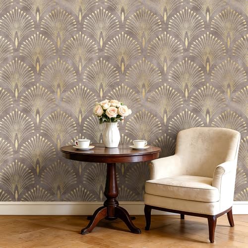Art Deco Peel and Stick Wallpaper Peacock Feather Geometric Vintage Elegant - Image 4