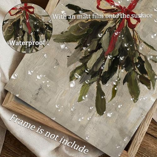 uniro Vintage Christmas Mistletoe Print Artwork Painting Winter Farmhouse - Image 5