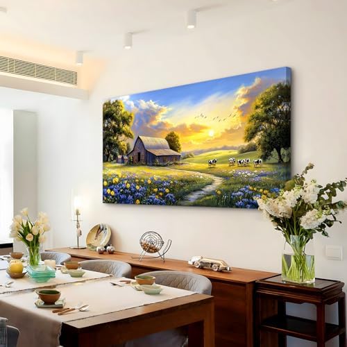 crmotu Farmhouse Canvas Art, Nature Farm Cottage Scenery Prints 29X57 In - Image 4