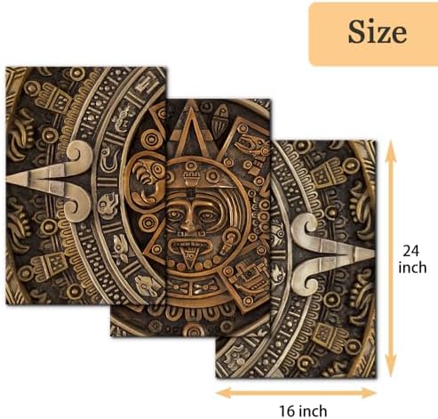 Pacimo Framed Canvas Print Wall Art Set Ancient Aztec Calendar Nature - Image 4