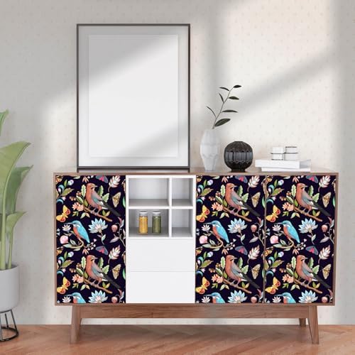 Vintage Black Floral Bird Peel and Stick Wallpaper 17.7" x 70.8" - Image 2