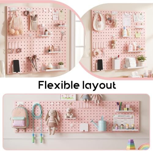 Magnetic Metal Pegboard Wall Organizer Kit, 4 Pack 10 x 10 in Panels Pink - Image 7