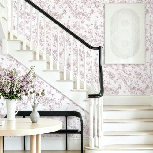 Froluya Floral Peel and Stick Wallpaper Vintage Red White 17.7in×118.1in - Image 6