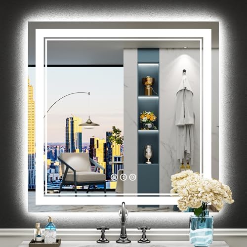 32x32 LED Bathroom Mirror, Backlit & Front Lit Lighted Mirror by Awandee