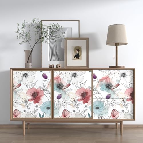 Laatse Blue Pink Watercolor Floral Peel and Stick Wallpaper 17.5"x118" - Image 7