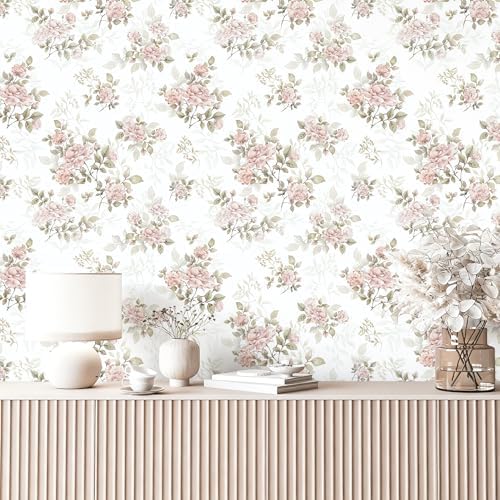Floral Peel and Stick Wallpaper Pink Rose Wallpaper 16.9in×118in - Image 2