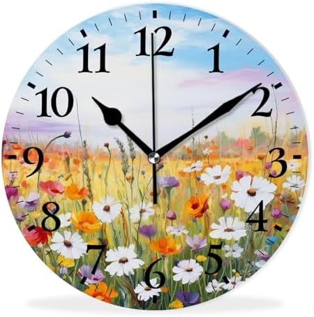 Round Analog Wall Clocks Non-Ticking Silent Clock Battery Operated Clcoks by Kyvita