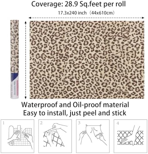 Arthome Leopard Print Peel and Stick Wallpaper 17" x 240" - Image 7