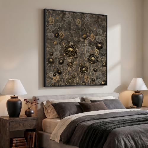 Extra Large Framed Vintage Black Floral Wall Art - Image 2