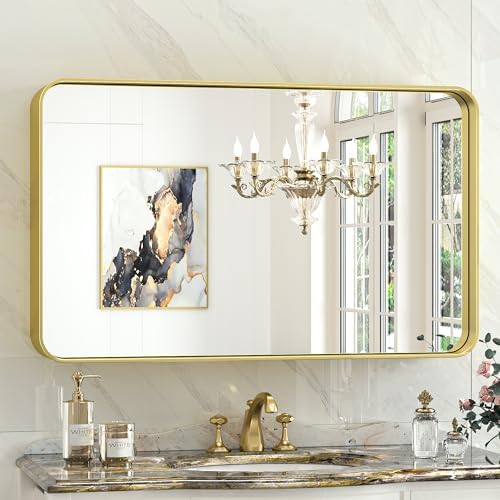 TokeShimi Gold Bathroom Mirror for Wall 40 x 24 Inch Rounded Corner Rectangle by TokeShimi