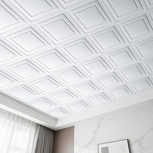 FunStick 17.5x276 White Peel and Stick Wallpaper White Faux 3D Tin Ceiling Tile - Image 2