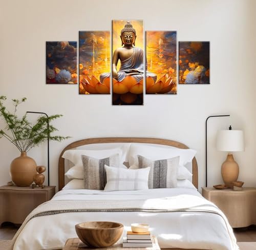 DJSYLIFE Gold Buddha Wall Art, 5 Piece Canvas Print - Image 2