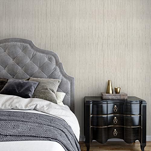 VaryPaper 15.7''x315'' Beige Grasscloth Peel and Stick Wallpaper Textured - Image 6
