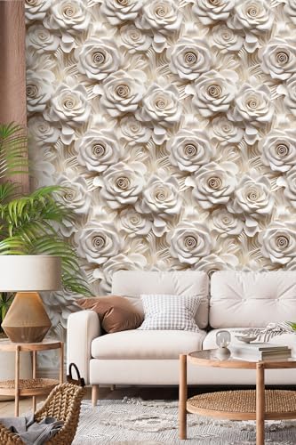 Peel and Stick Wallpaper Beige Rose Floral Modern Decor - Image 5