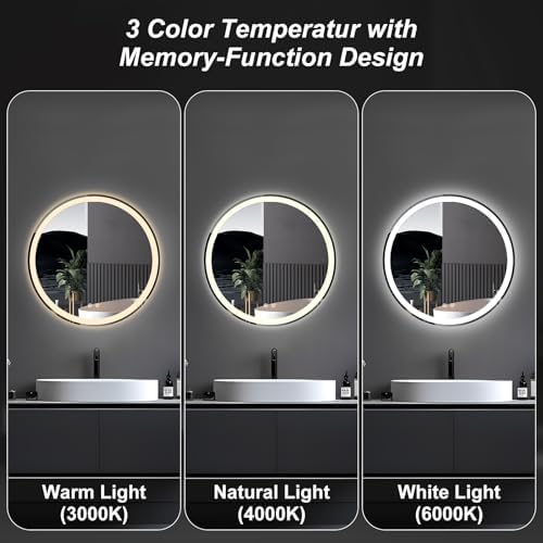 28 Inch LED Bathroom Mirror, Round Wall Mount Vanity Mirror - Image 5
