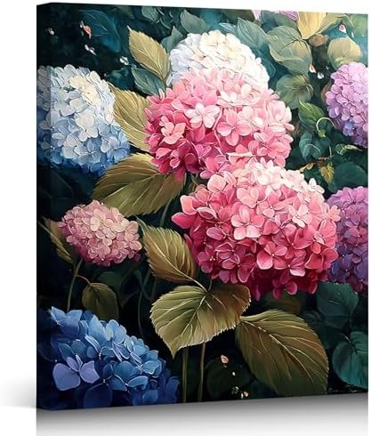 ZERILYN Ship Next Day Floral Canvas Prints Hydrangea Flower Wall Art Pink Blue by ZERILYN