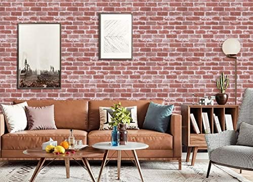 Timeet Red Faux Brick Wallpaper Peel and Stick Wallpaper 17.7" x 118.11" Self - Image 3
