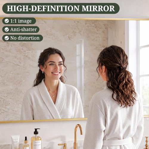 Bathroom Mirror for Wall, 48x30 Inch HD Tempered Glass Vanity Mirror - Image 4