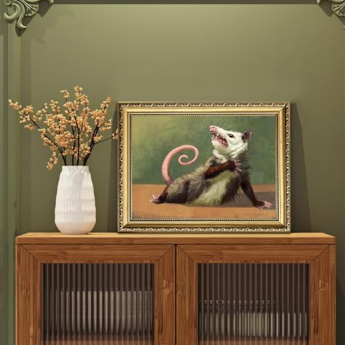 Gold Framed Funny Opossum Wall Art, Whimsical Possum Wall Decor Painting Cute - Image 5