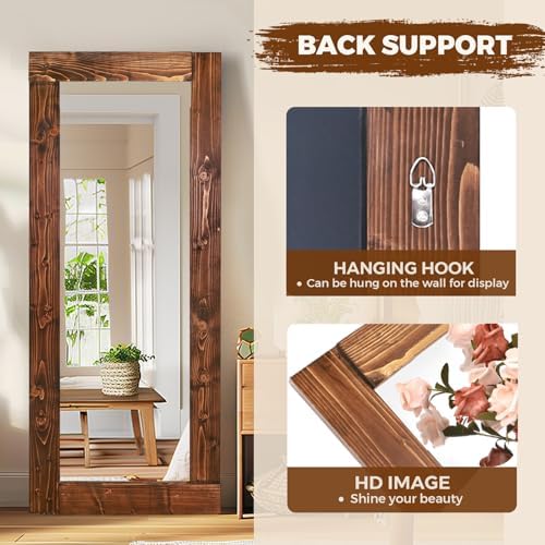 58x24in Full Length Mirror, Solid Wood Convex Frame - Image 3