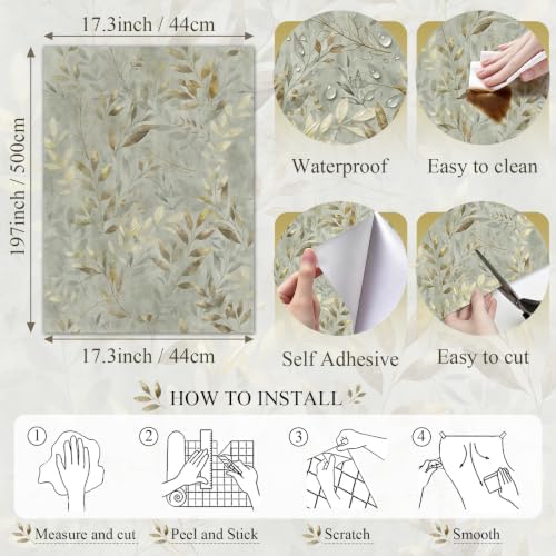 Grey Peel and Stick Wallpaper Vintage Leaf Wallpaper 17.3"×197" - Image 3