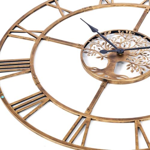 48in Large Silent Wall Clock, Easy Assembly Roman Numeral Bronze - Image 4