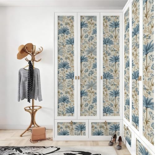 Stickorama Vintage Chinoiserie Blue Palm Tree Floral Peel and Stick Wallpaper - Image 4