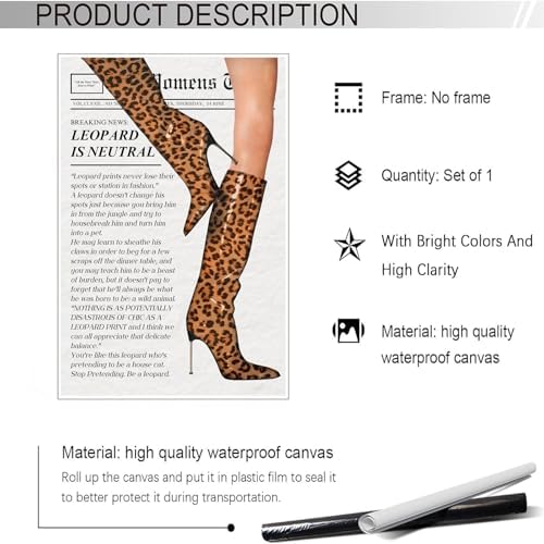 Trendy Newspaper Canvas Wall Art Trendy Leopard Room Decor Fashion Leopard - Image 2