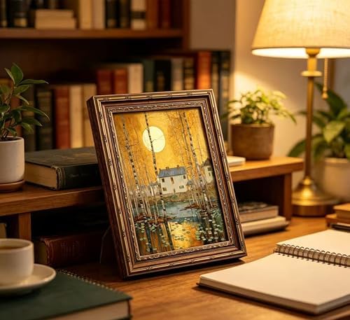 Vintage Gold Framed Minimalist Moon Canvas Wall Art，Retro Celestial Neutral - Image 5
