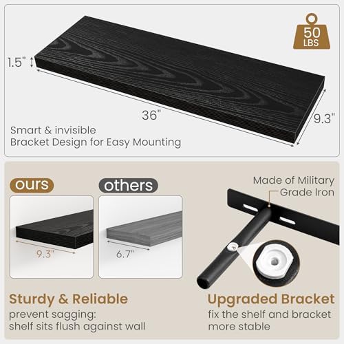 Fun Memories Black Floating Shelves 36 Inch Long, 9.3 Inch Deep Floating Shelf - Image 3