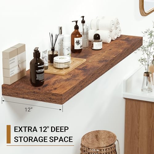 Vivelove 12 Inch Deep Floating Shelves, 24 x 12 Inch, Rustic Brown - Image 4