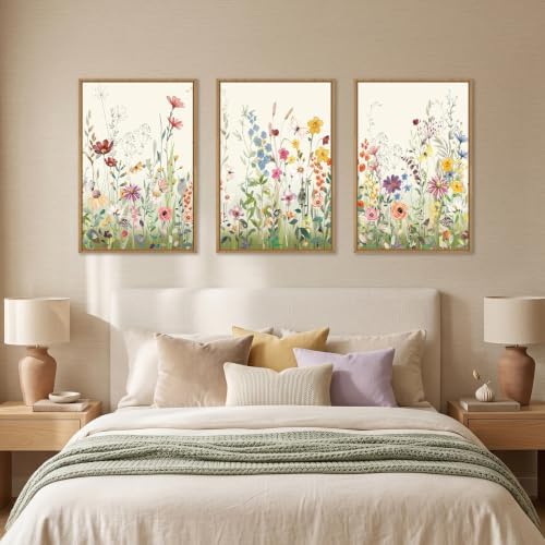 Aryroi Watercolor Colorful Wildflower Framed Canvas Wall Art Set- 16"x24"x3 - Image 4