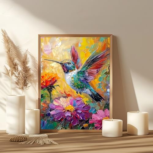 Pormipone Hummingbird Floral Wall Art 12x16 Inch Framed Canvas Print - Image 4