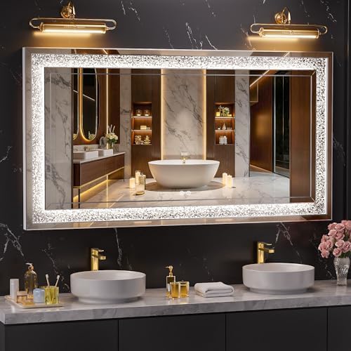 55" x 30" LED Diamond Wall Mirror, Dim & Anti-Fog by WinniceMirrors