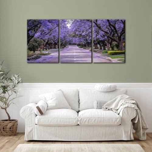 Pacimo Purple Trees Canvas Wall Decor 3 Pieces Forest Road Wall Art Paintings - Image 2