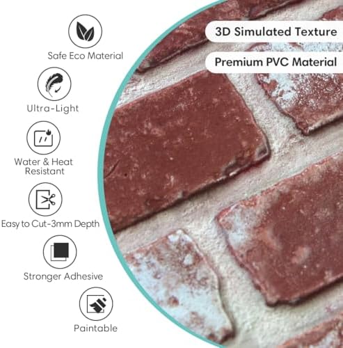 Commomy Faux Brick Wall Panels Peel and Stick Thin PVC 10 Pcs 11.8" x 11.8" - Image 3