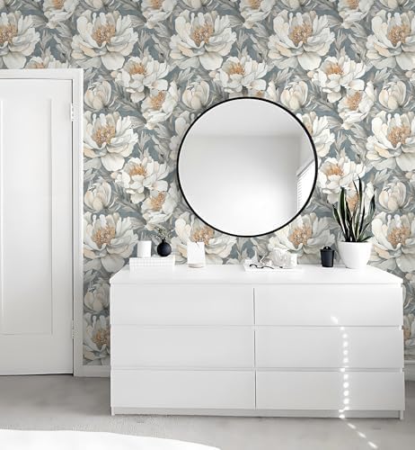 Safiyya Peel and Stick Wallpaper Grey and White Floral Contact Paper Peel and - Image 4