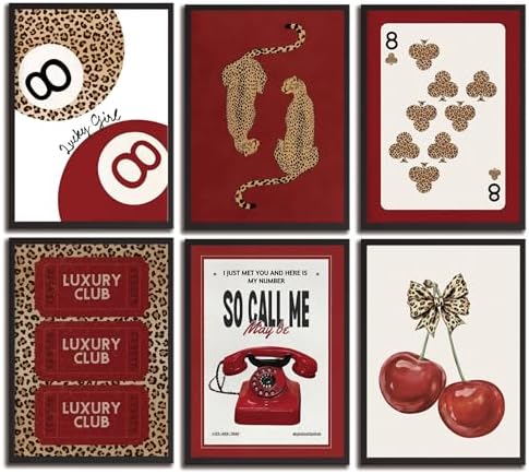 HHB 6Pcs Trendy Red Leopard Canvas Wall Art Unframed 8X10in by HHBWallart