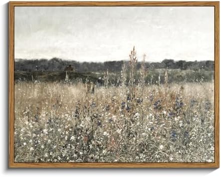 InSimSea Framed Canvas Wall Art Vintage Decor, Wildflower Field Canvas Wall Art by InSimSeaArt