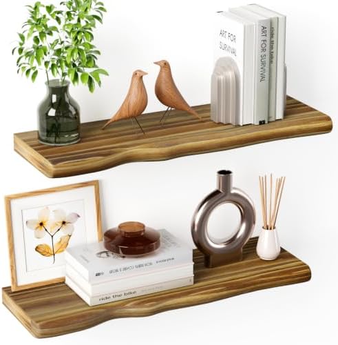 Organic Wavy Edge Floating Shelves, Hidden Brackets, 2 Pack 24 in by Unknown