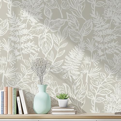 Safiyya Leaf Peel and Stick Wallpaper Beige and White Contact Paper Peel and by SAFIYYA