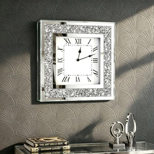 Crystal Crush Diamond Mirrored Square Wall Clock by DMDFIRST