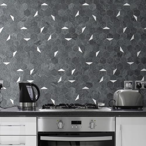 DICOFUN 1-Sheet 12"x12" Black Slate Hexagon Tile Peel and Stick Backsplash - Image 2