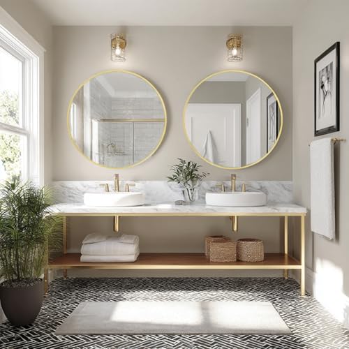 Sunniry Gold Bathroom Mirror 30 inch, 2 Pack Wall Mirror, Brushed Metal Frame - Image 5