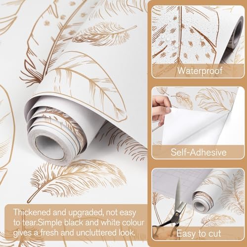 White Peel and Stick Wallpaper 17.7"x120" Feather Wallpaper Removable Modern - Image 2