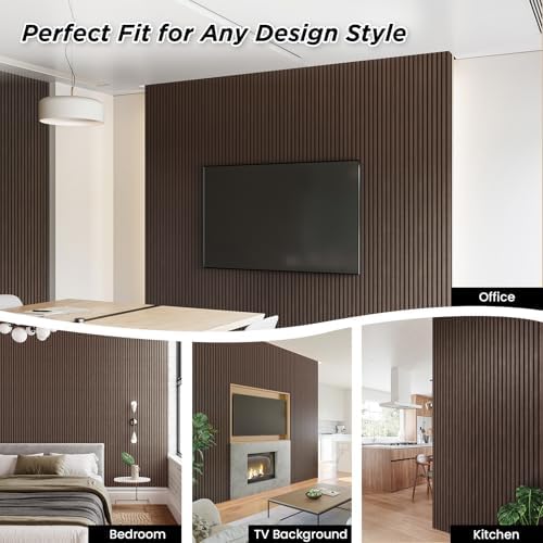 SMARTSTANDARD 4 Pack 105.9" x 12.6" Wood Slat Wall Panels, Dark Walnut - Image 2